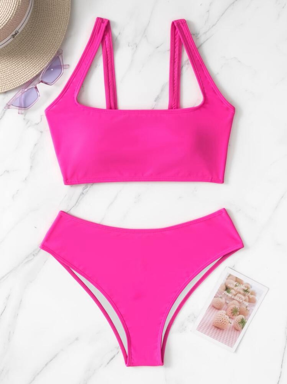 SHEIN Neon Pink Two-Piece Bikini Swimwear Set, Women’s Large